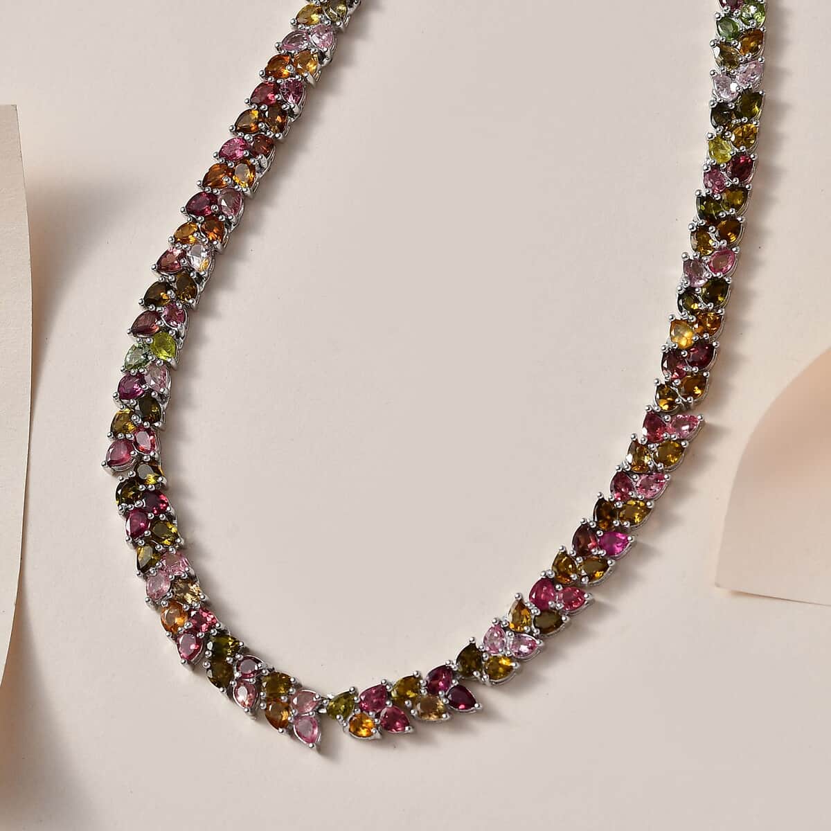 Multi-Tourmaline 2 Row Necklace 18 Inches in Platinum Over Sterling Silver 34.20 ctw image number 1