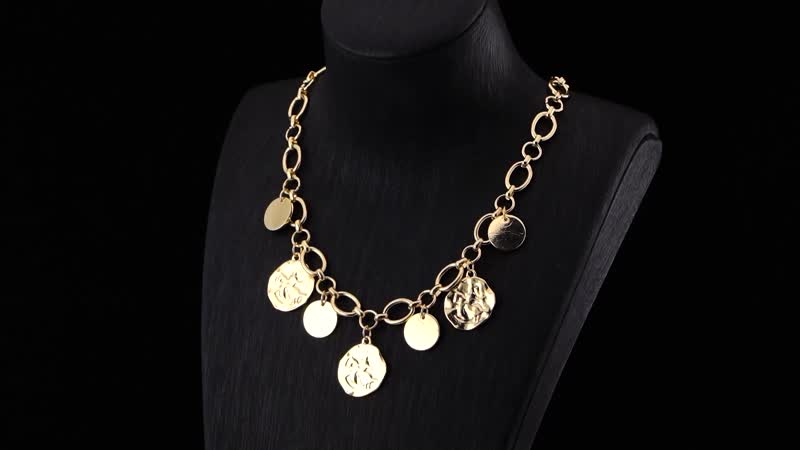 Coin Charm Necklace 20-22 Inches in Goldtone