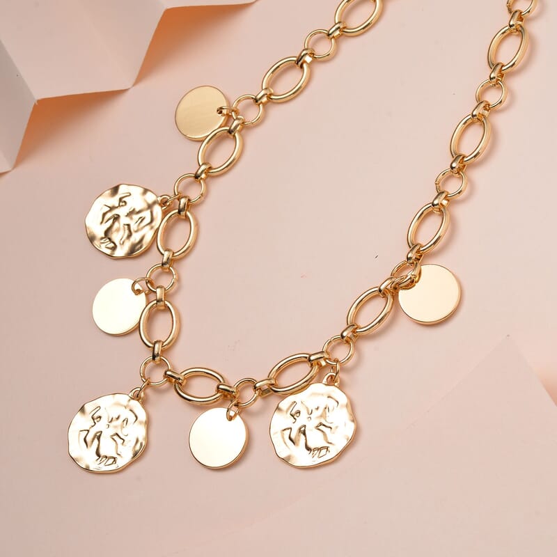Coin Charm Necklace 20-22 Inches in Goldtone