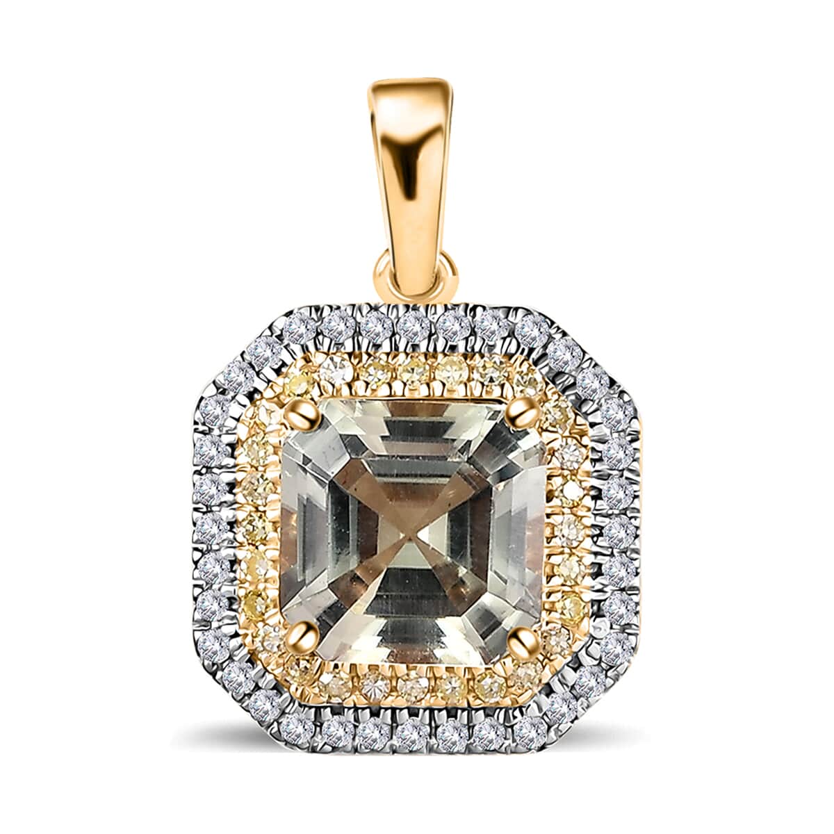 Luxoro 14K Yellow Gold AAA Turkizite, I1-I2 Natural Yellow and White Diamond Double Halo Pendant 3.10 ctw image number 0