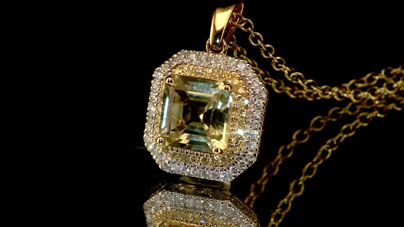 Luxoro 14K Yellow Gold AAA Turkizite, I1-I2 Natural Yellow and White Diamond Double Halo Pendant 3.10 ctw