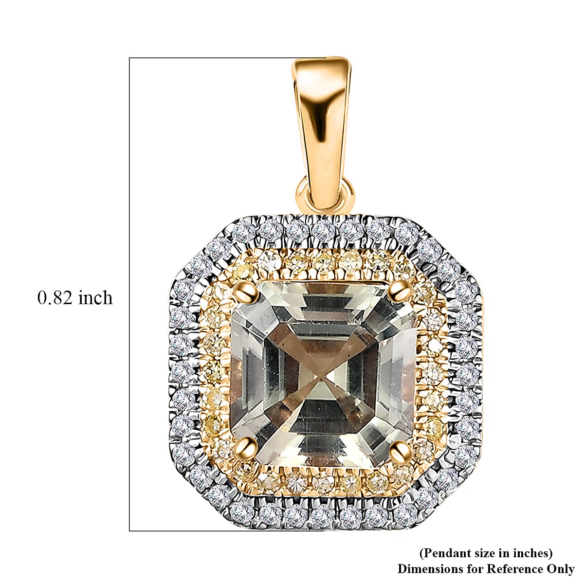 Luxoro 14K Yellow Gold AAA Turkizite, I1-I2 Natural Yellow and White Diamond Double Halo Pendant 3.10 ctw