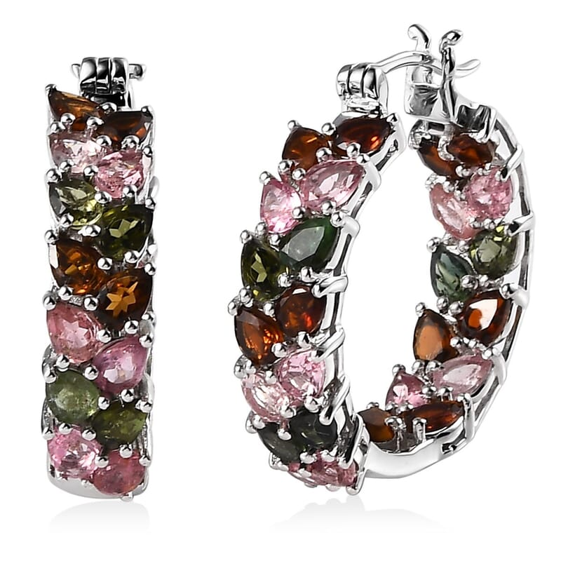 Multi-Tourmaline Inside Out Hoop Earrings in Platinum Over Sterling Silver 7.75 ctw