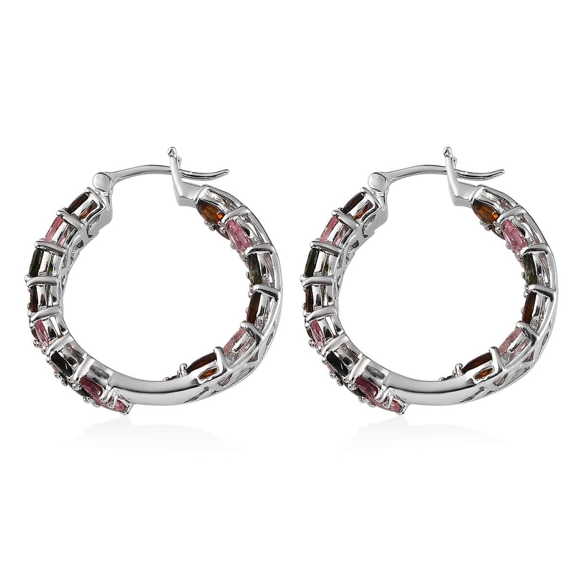Multi-Tourmaline Inside Out Hoop Earrings in Platinum Over Sterling Silver 7.75 ctw image number 3