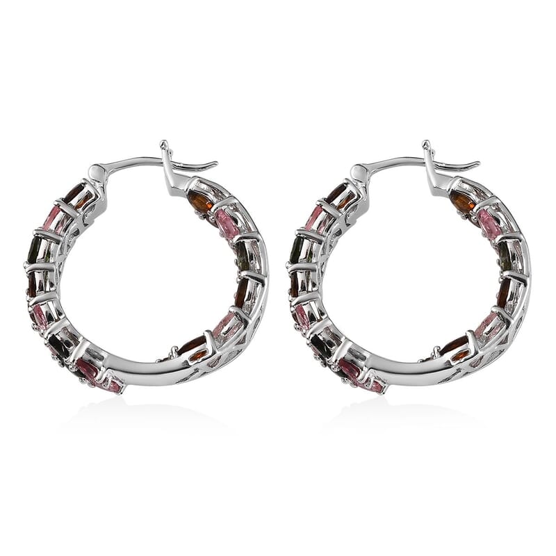 Multi-Tourmaline Inside Out Hoop Earrings in Platinum Over Sterling Silver 7.75 ctw