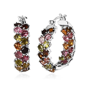 Multi-Tourmaline Inside Out Hoop Earrings in Platinum Over Sterling Silver 9.00 ctw