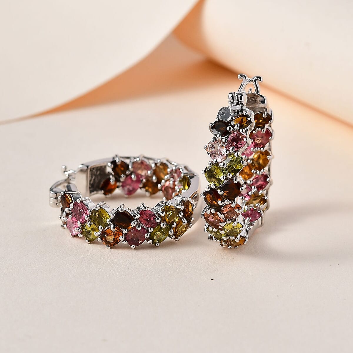 Multi-Tourmaline Inside Out Hoop Earrings in Platinum Over Sterling Silver 9.00 ctw image number 1
