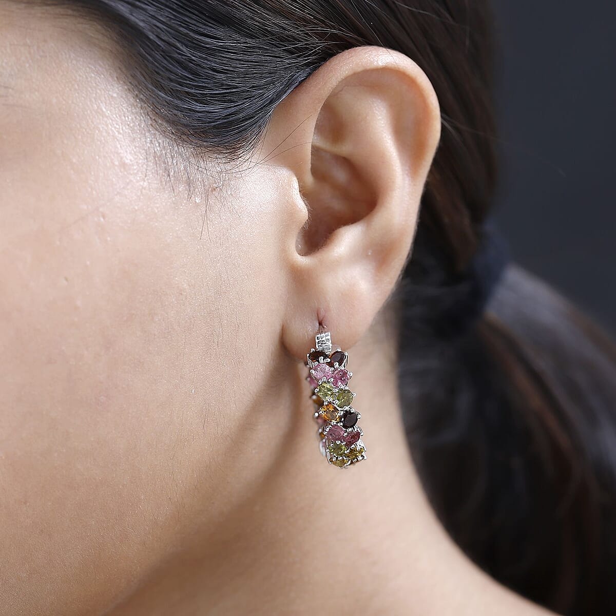 Multi-Tourmaline Inside Out Hoop Earrings in Platinum Over Sterling Silver 9.00 ctw image number 2