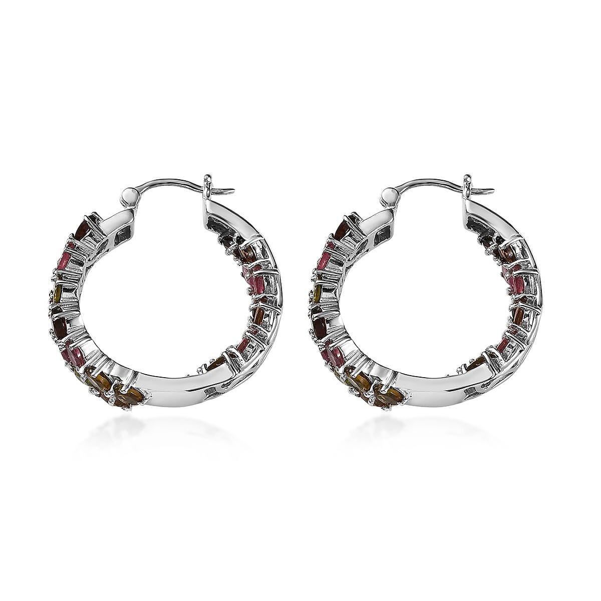 Multi-Tourmaline Inside Out Hoop Earrings in Platinum Over Sterling Silver 9.00 ctw image number 3