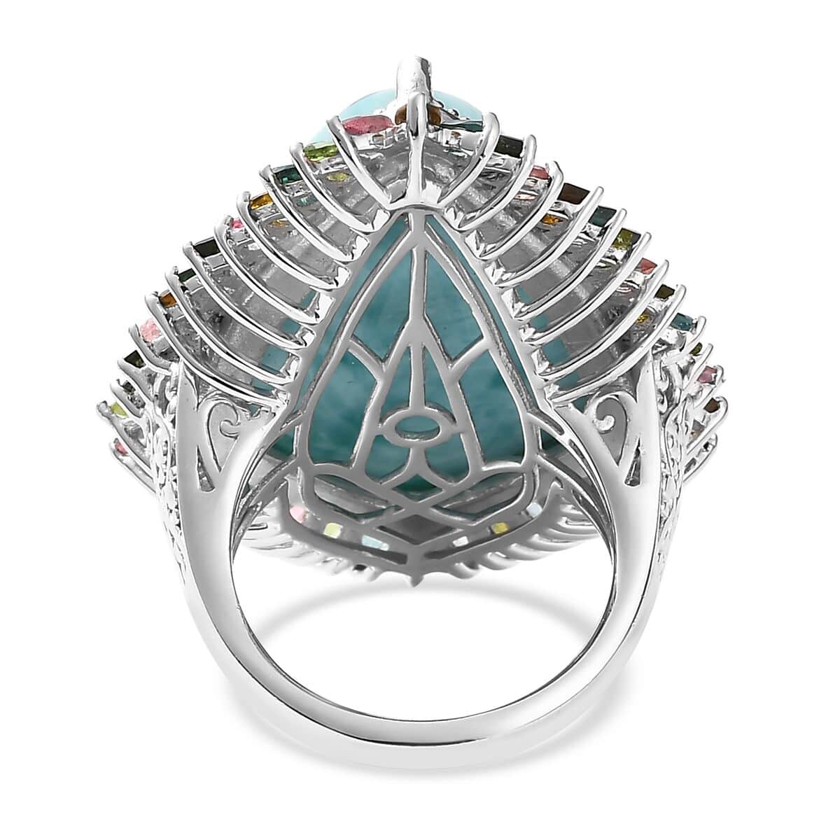 Larimar and Multi-Tourmaline Halo Ring in Platinum Over Sterling Silver (Size 10.0) 34.85 ctw image number 4