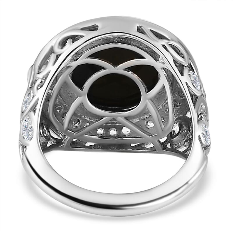 Boulder Opal and White Zircon 5.32 ctw Ring in Platinum Over Sterling Silver (Size 6.5)