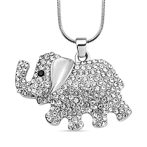 Black and White Austrian Crystal Necklace in Silvertone (24-26 Inches)