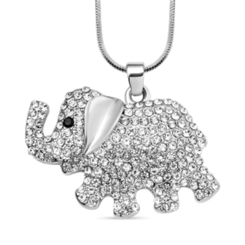 Black and White Austrian Crystal Necklace in Silvertone (24-26 Inches)