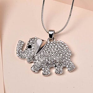 Black and White Austrian Crystal Necklace in Silvertone (24-26 Inches)