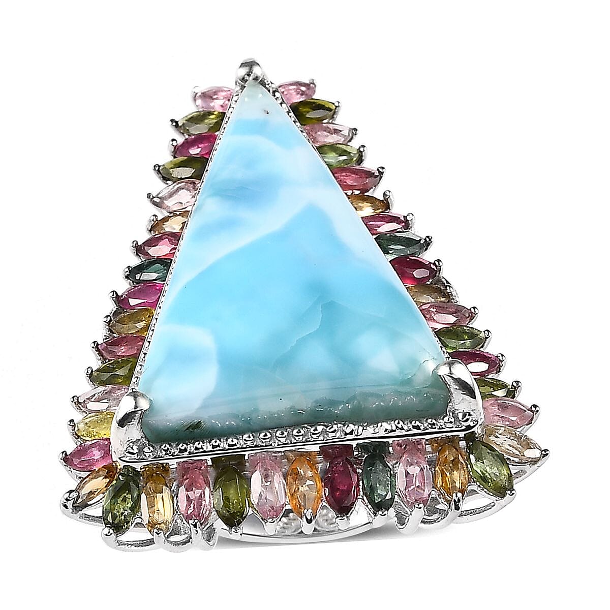 Buy Larimar and Multi-Tourmaline Halo Ring in Platinum Over