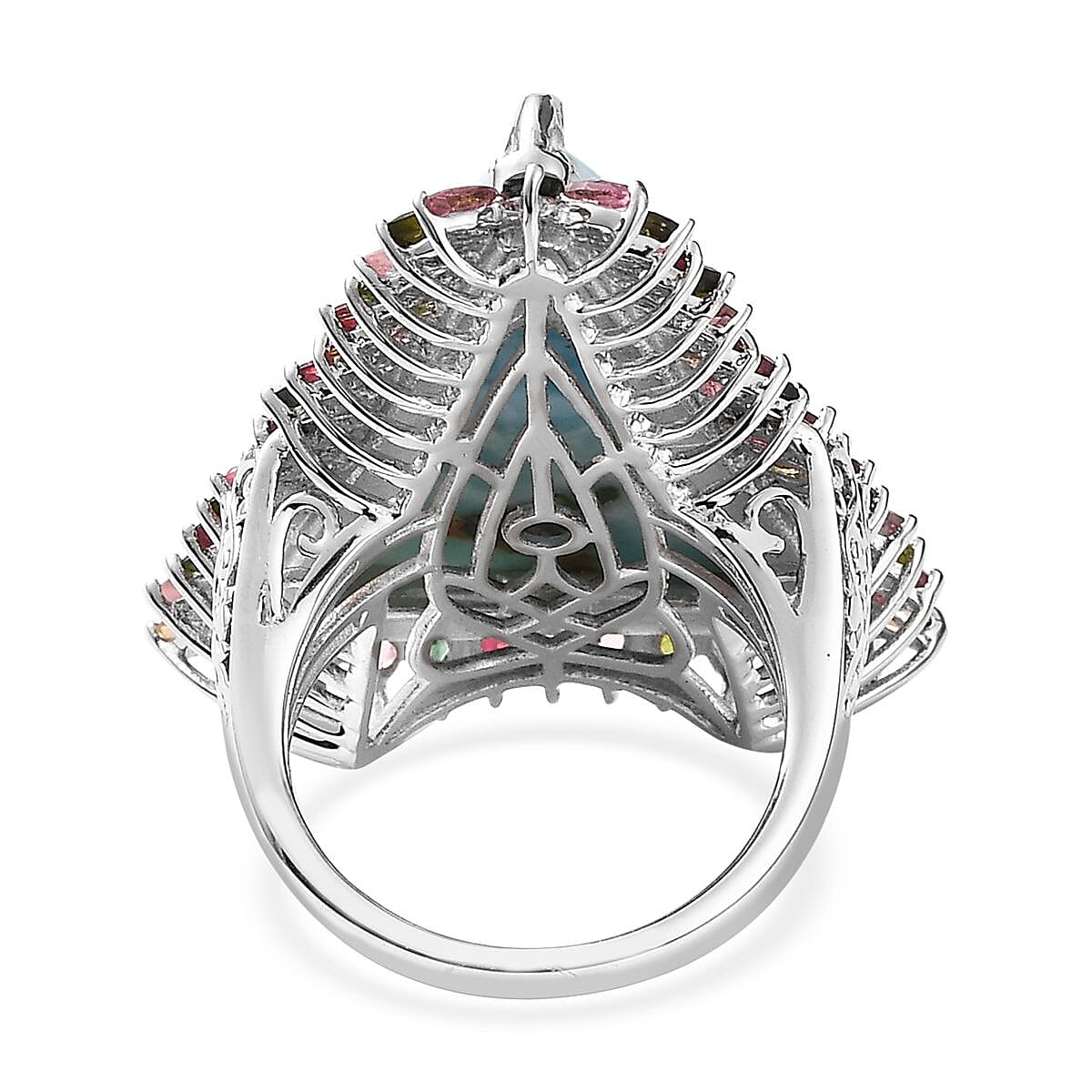 Buy Larimar and Multi-Tourmaline Halo Ring in Platinum Over