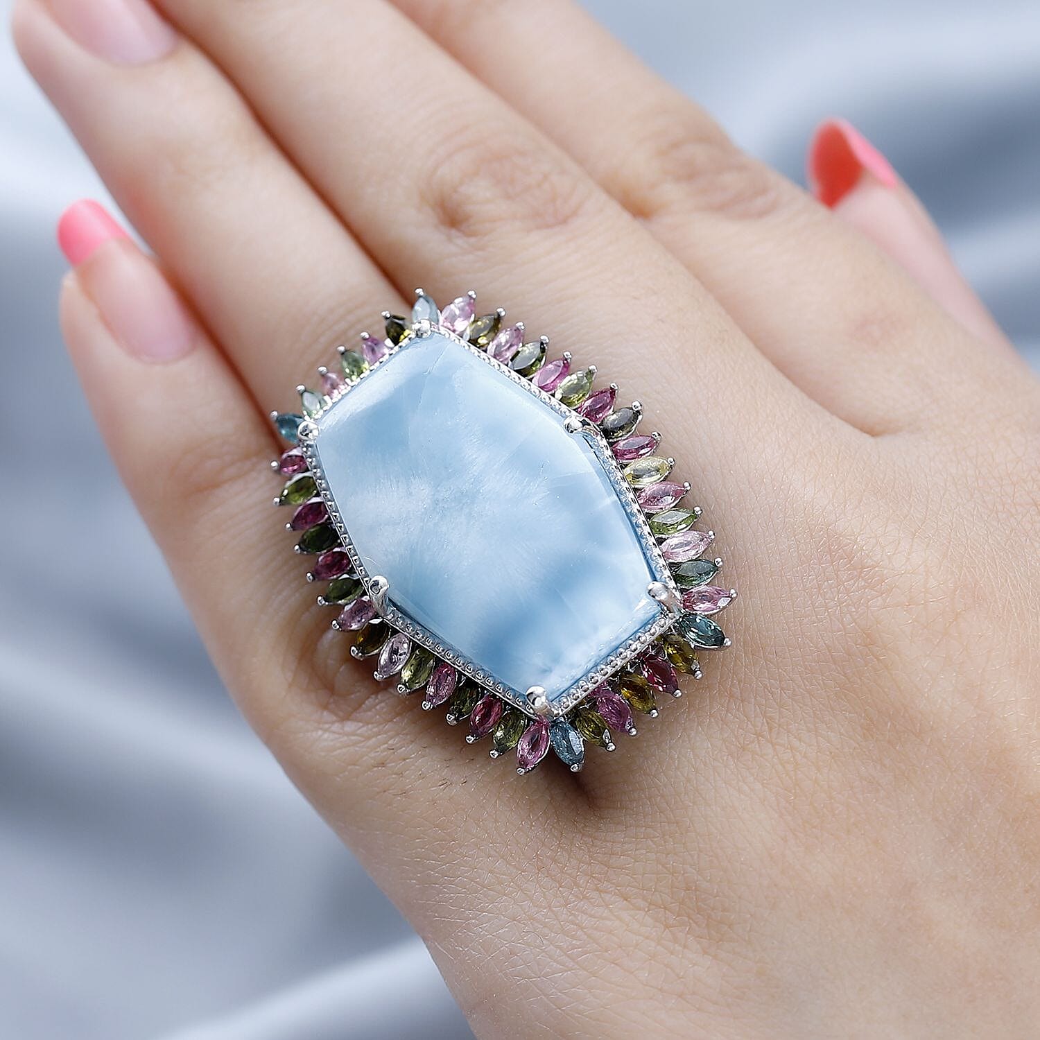 7インチF#+30 Larimar Mother of Platinum Buy Larimar and Multi Gemstone Ring in Platinum Over Sterling