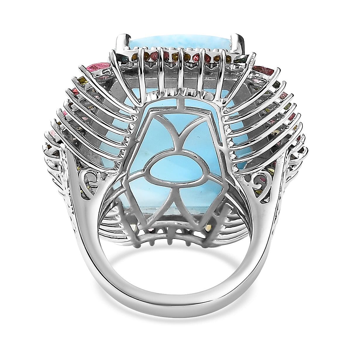 Buy Larimar and Multi-Tourmaline Halo Ring in Platinum Over