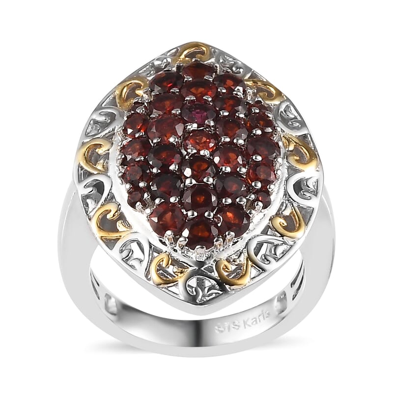 Karis Mozambique Garnet Elongated Ring in 18K YG Plated and Platinum Bond (Size 10.0) 2.25 ctw