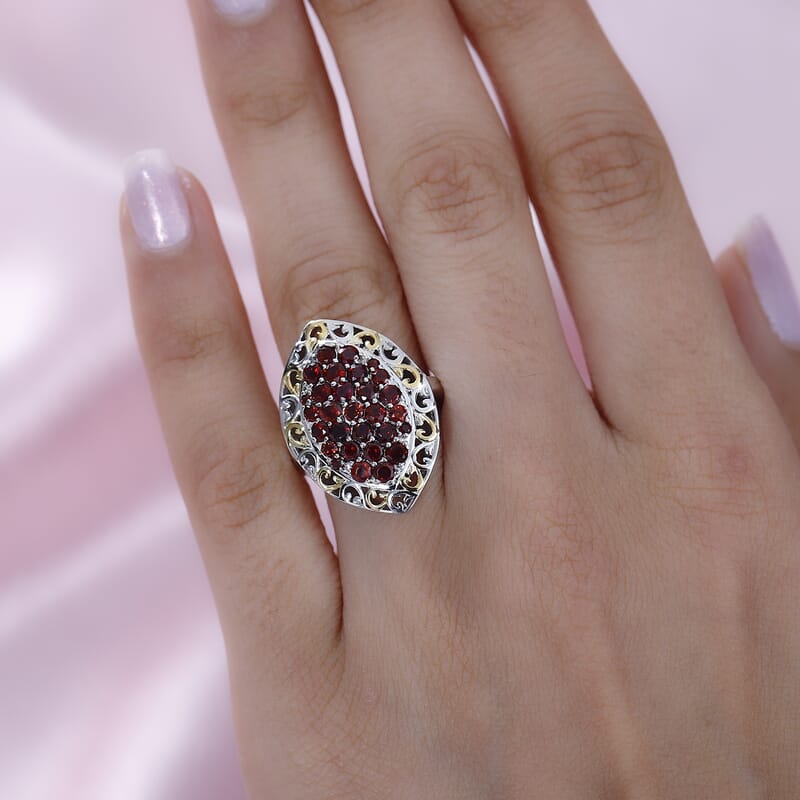 Karis Mozambique Garnet Elongated Ring in 18K YG Plated and Platinum Bond (Size 10.0) 2.25 ctw