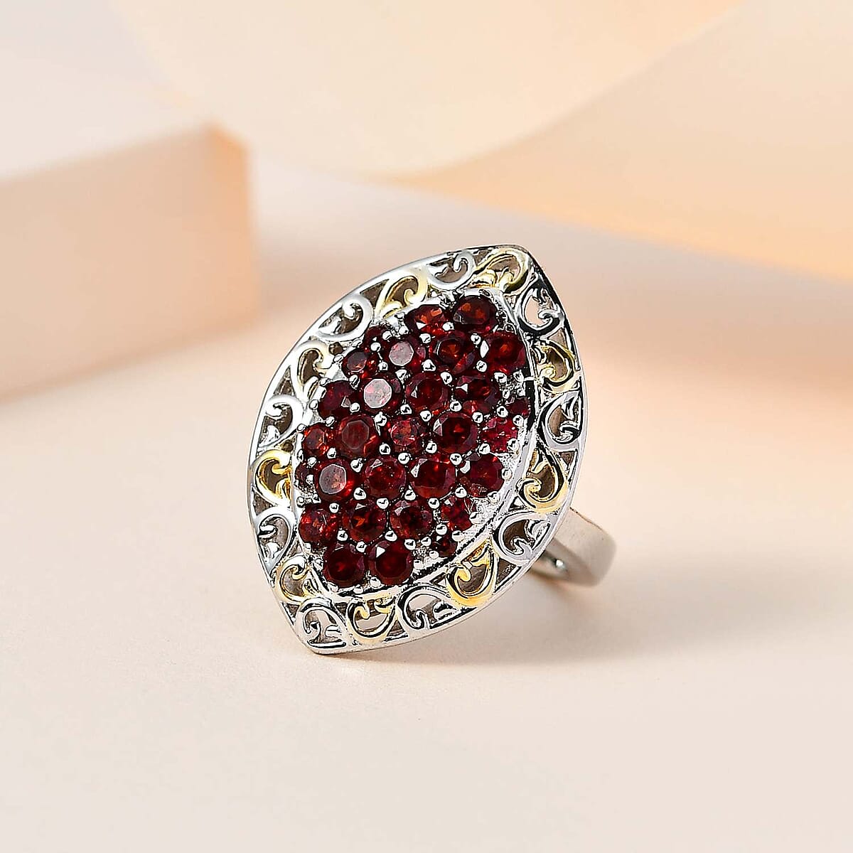 Karis Mozambique Garnet Elongated Ring in 18K YG Plated and Platinum Bond (Size 9.0) 2.25 ctw image number 1