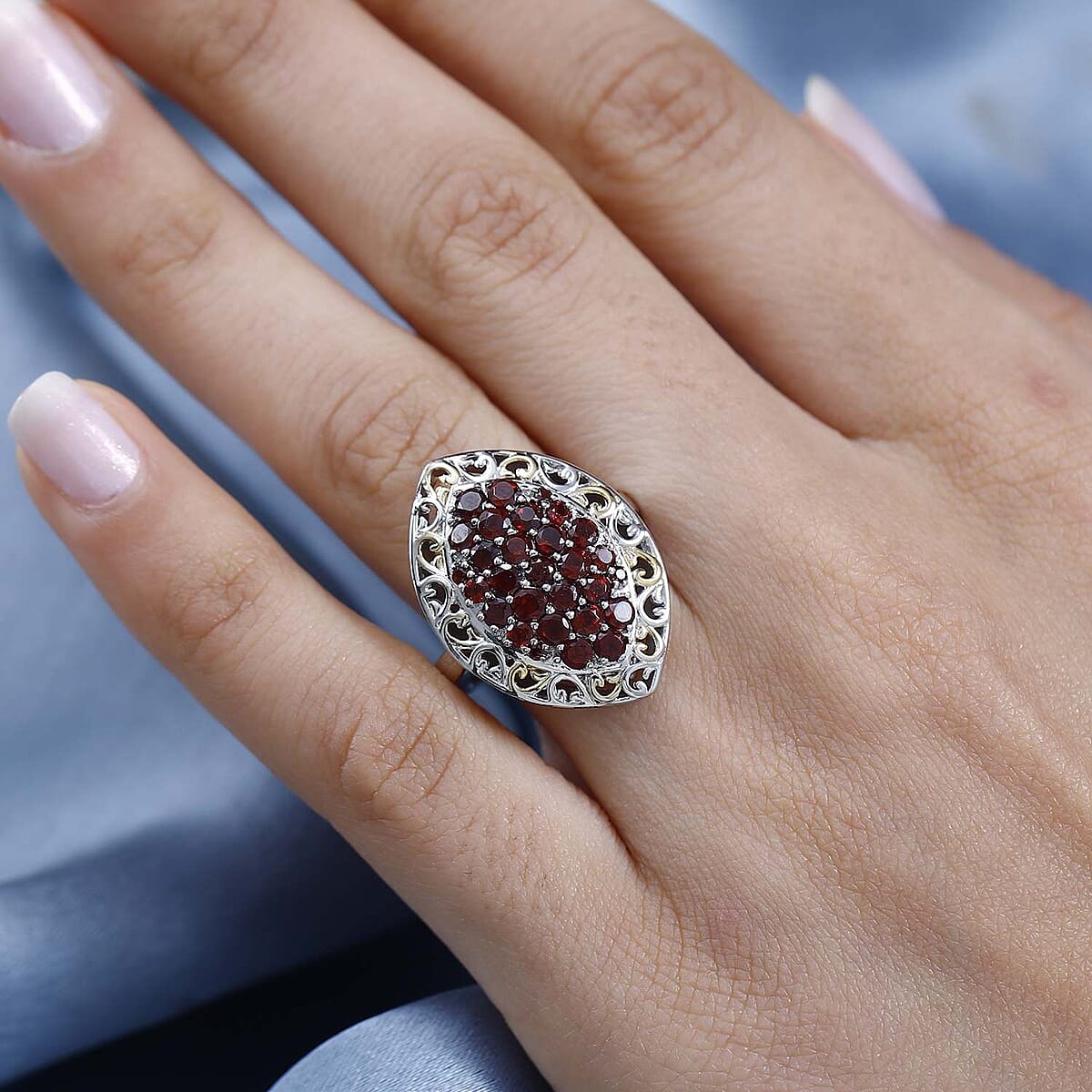 Karis Mozambique Garnet Elongated Ring in 18K YG Plated and Platinum Bond (Size 9.0) 2.25 ctw image number 2