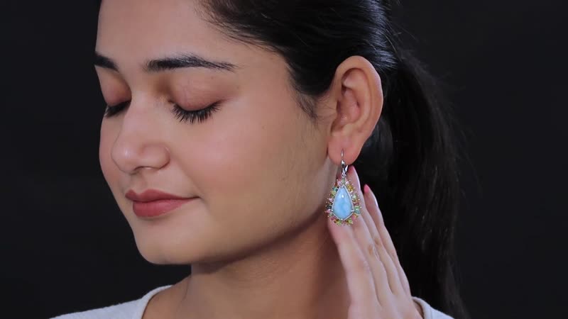 Larimar and Multi-Tourmaline Lever Back Earrings in Platinum Over Sterling Silver 22.15 ctw