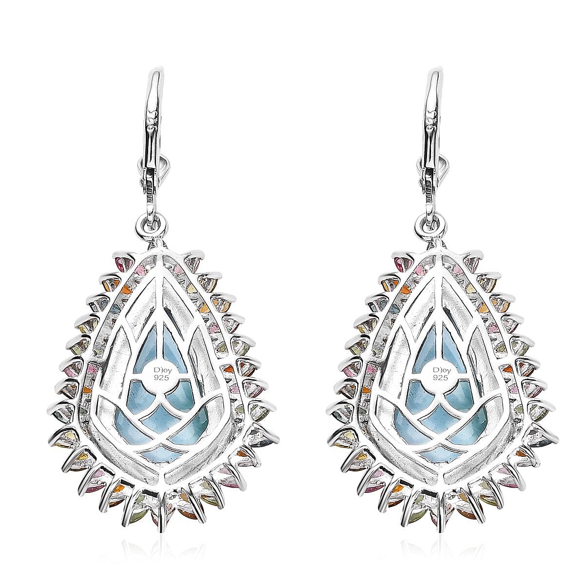 D'Joy Larimar and Multi-Tourmaline 22.15 ctw Lever Back Earrings in Platinum Over Sterling Silver