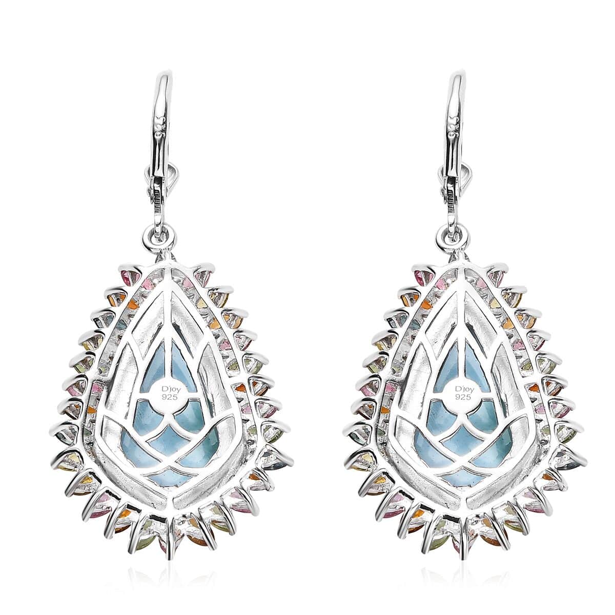 Larimar and Multi-Tourmaline 22.15 ctw Lever Back Earrings in Platinum Over Sterling Silver image number 4