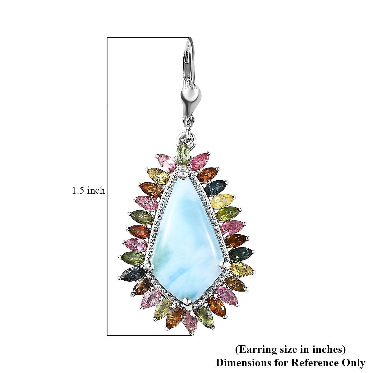 D'Joy Larimar and Multi-Tourmaline 22.15 ctw Lever Back Earrings in Platinum Over Sterling Silver