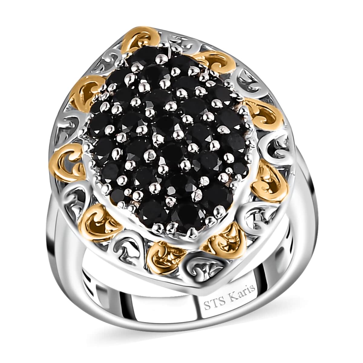 Karis Thai Black Spinel Ring in 18K Yellow Gold Plated and Platinum Bond (Size 7.0) 2.15 ctw image number 0