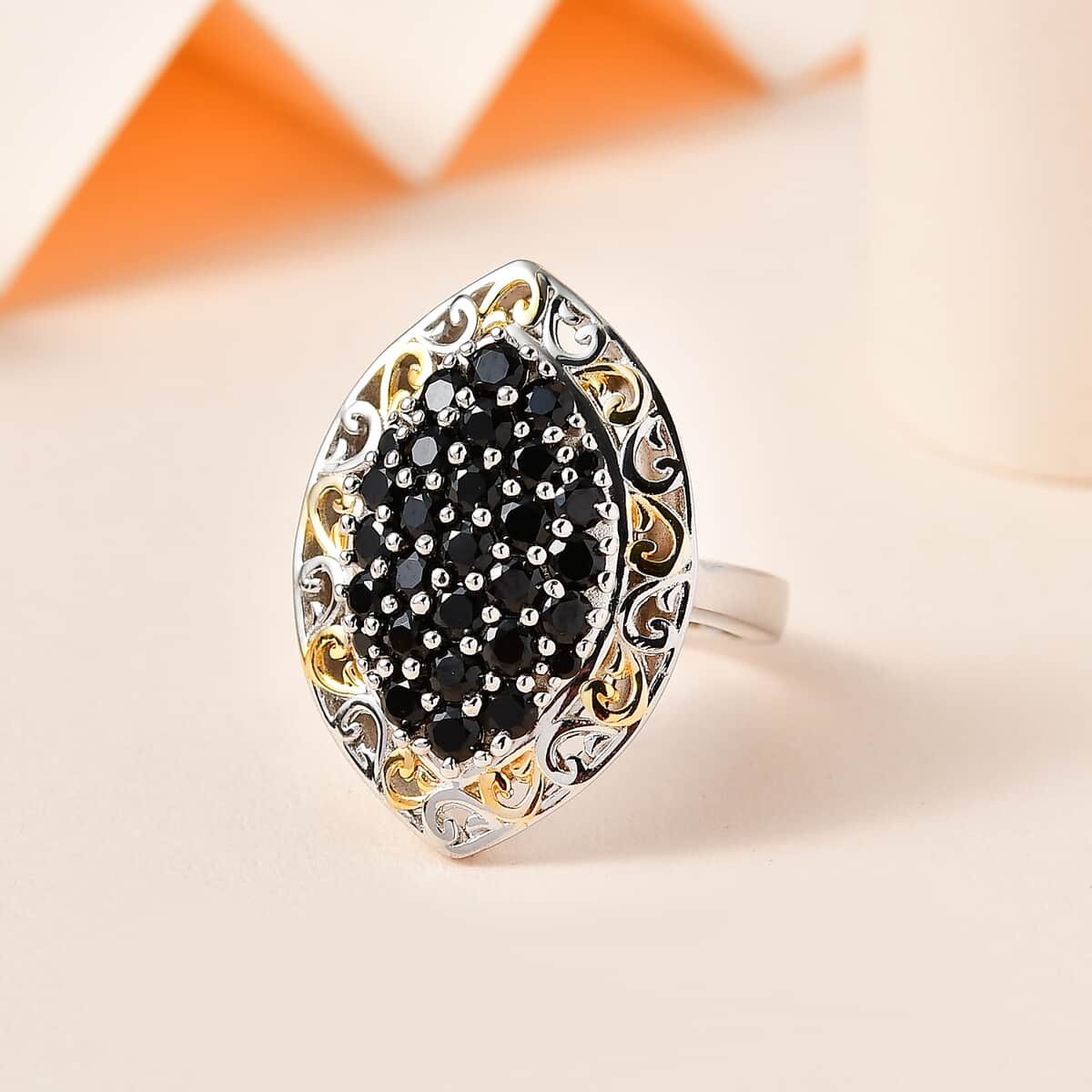Karis Thai Black Spinel Ring in 18K Yellow Gold Plated and Platinum Bond (Size 7.0) 2.15 ctw image number 1