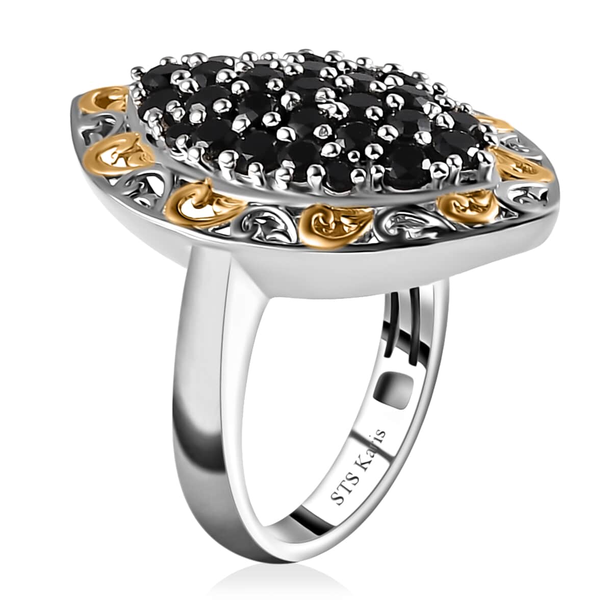 Karis Thai Black Spinel Ring in 18K Yellow Gold Plated and Platinum Bond (Size 7.0) 2.15 ctw image number 3