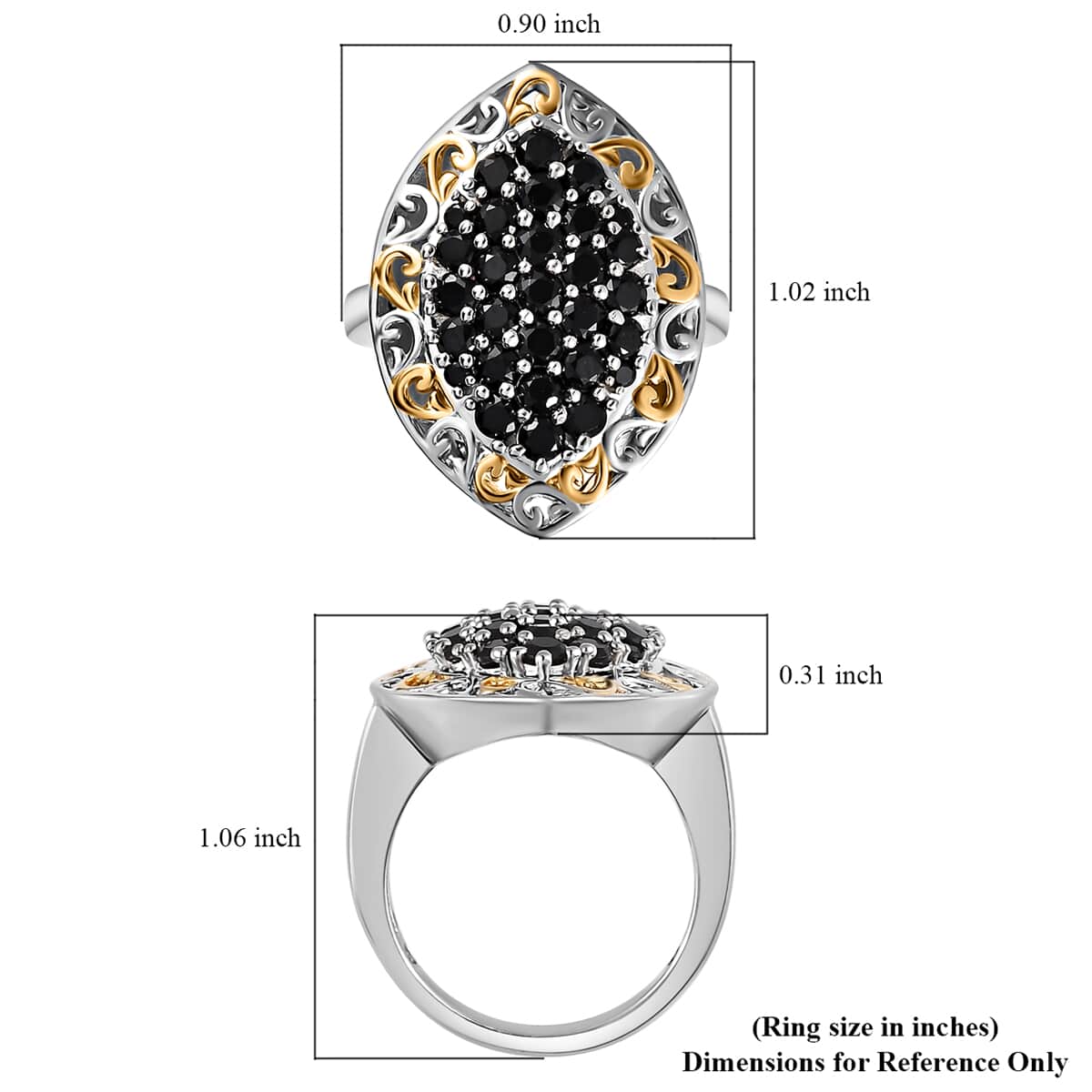 Karis Thai Black Spinel Ring in 18K Yellow Gold Plated and Platinum Bond (Size 7.0) 2.15 ctw image number 5