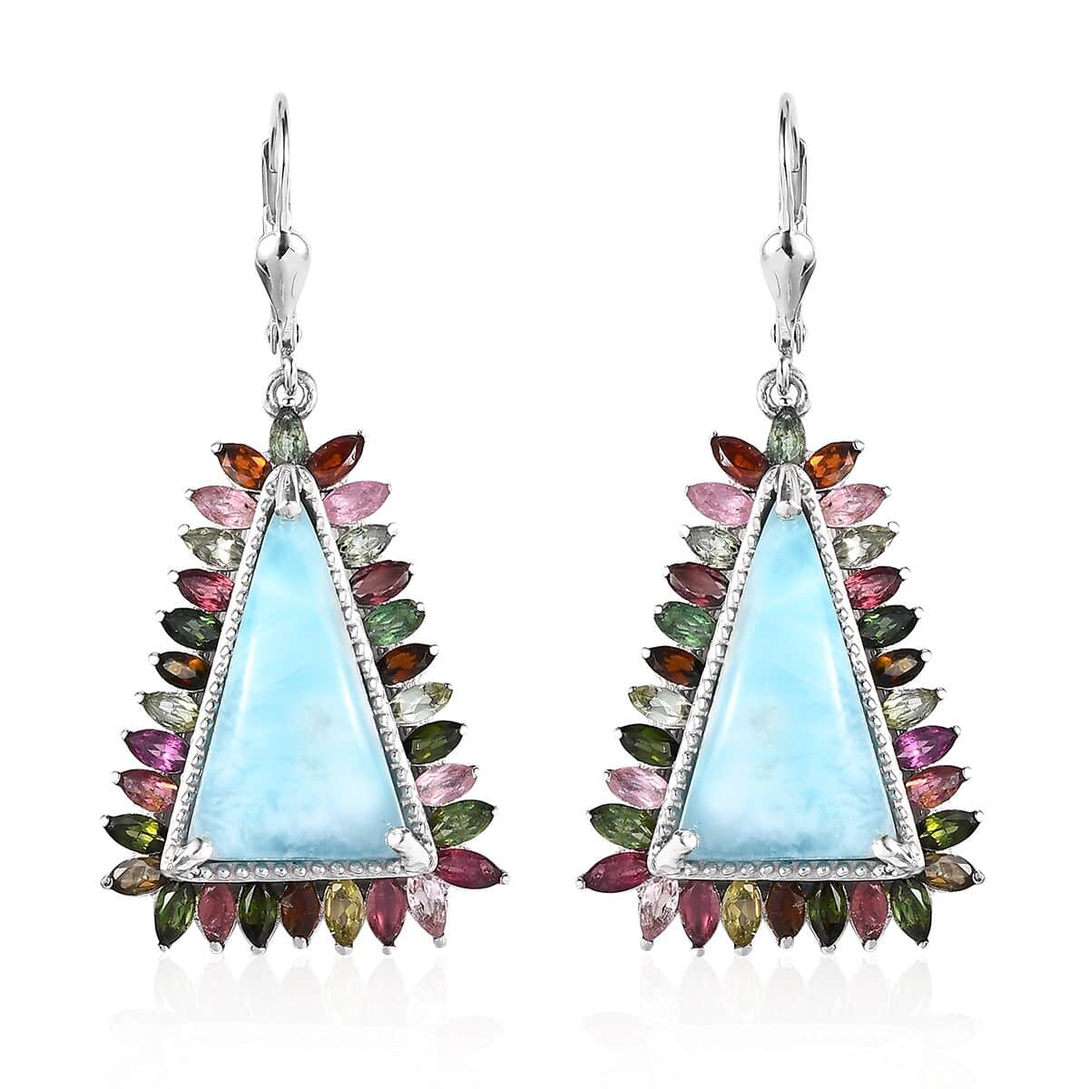 Larimar and Multi-Tourmaline 17.90 ctw Lever Back Earrings in Platinum Over Sterling Silver image number 0