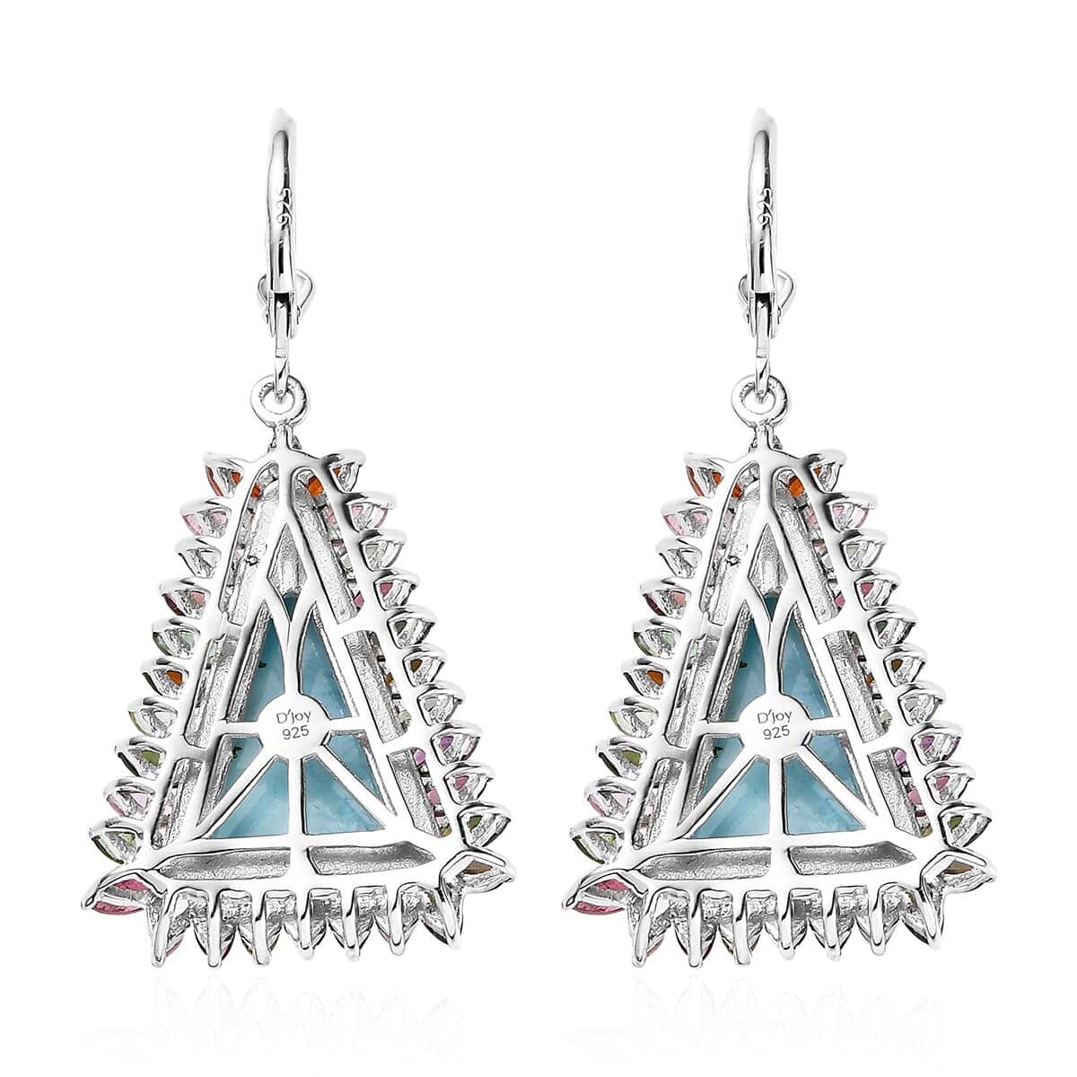 Larimar and Multi-Tourmaline 17.90 ctw Lever Back Earrings in Platinum Over Sterling Silver image number 4