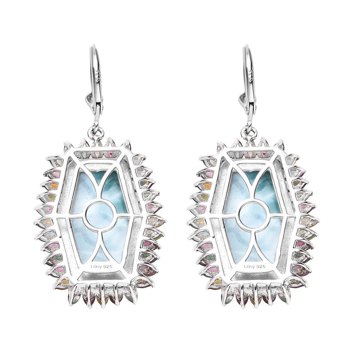 Larimar and Multi-Tourmaline 30.15 ctw Lever Back Earrings in Platinum Over Sterling Silver image number 4