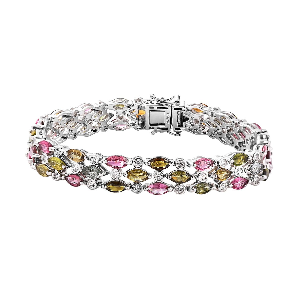 Multi-Tourmaline and White Zircon Bracelet in Platinum Over Sterling Silver (8.00 In) 18.00 ctw image number 0