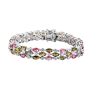 Multi-Tourmaline and White Zircon Bracelet in Platinum Over Sterling Silver (8.00 In) 18.00 ctw