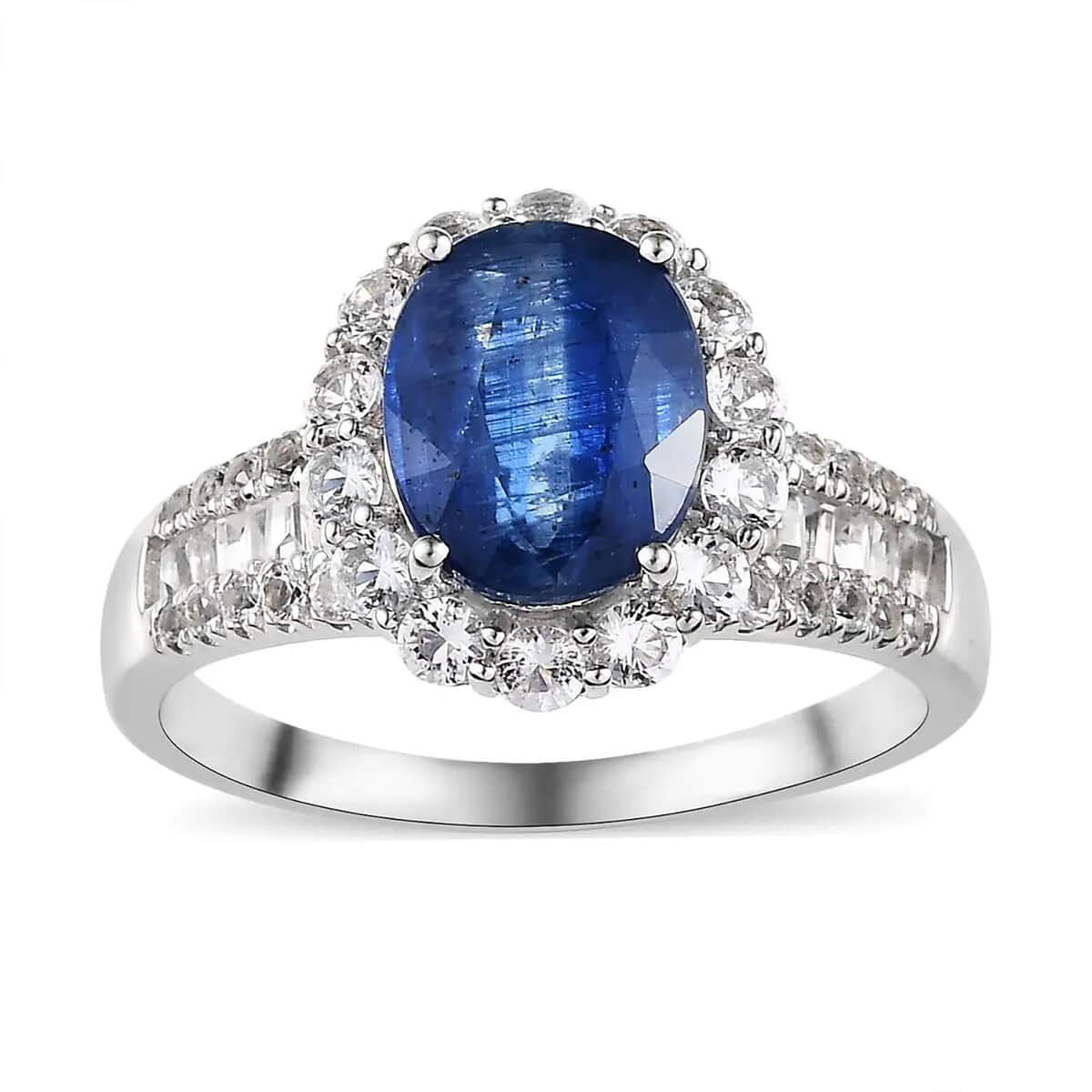 Premium Kyanite and White Topaz Halo Ring in Platinum Over Sterling Silver (Size 10.0) 5.40 ctw image number 0