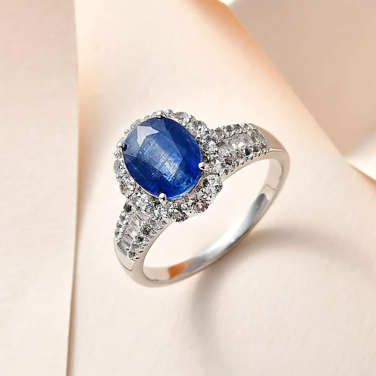 Premium Kyanite and White Topaz Halo Ring in Platinum Over Sterling Silver (Size 10.0) 5.40 ctw image number 1