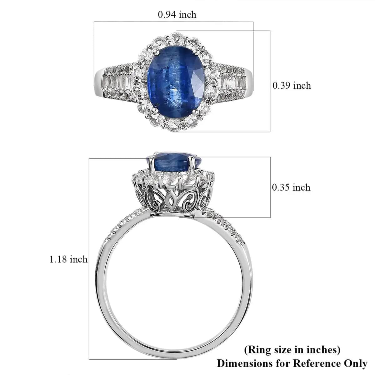 Premium Kyanite and White Topaz Halo Ring in Platinum Over Sterling Silver (Size 10.0) 5.40 ctw image number 6