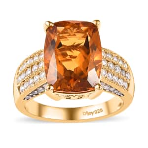 AAA Santa Ana Madeira Citrine and Moissanite Ring in Vermeil Yellow Gold over Sterling Silver (Size 10.0) 5.00 ctw