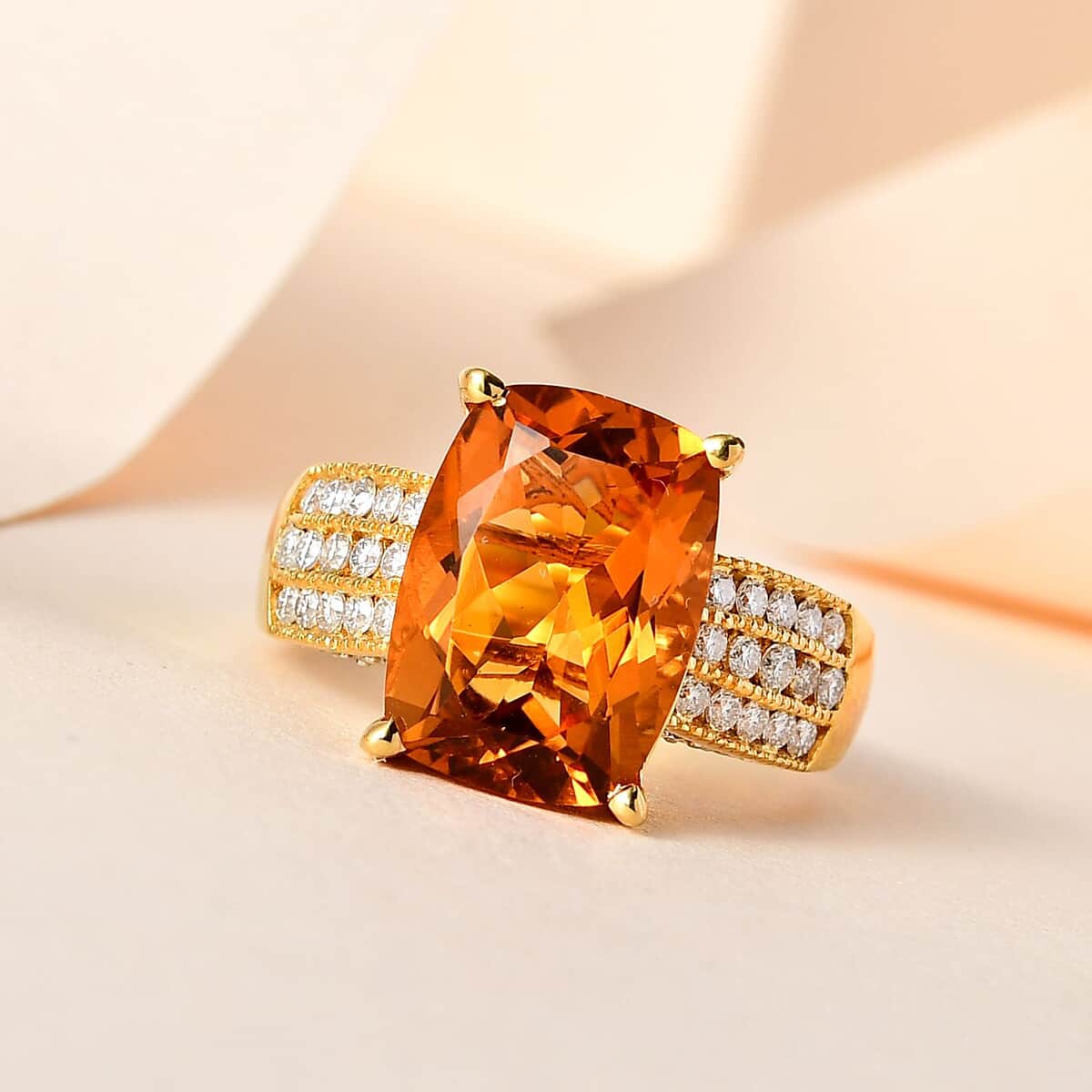 TLV AAA Santa Ana Madeira Citrine, Moissanite Ring in Vermeil YG over Sterling Silver (Size 7.0) 5.00 ctw image number 1