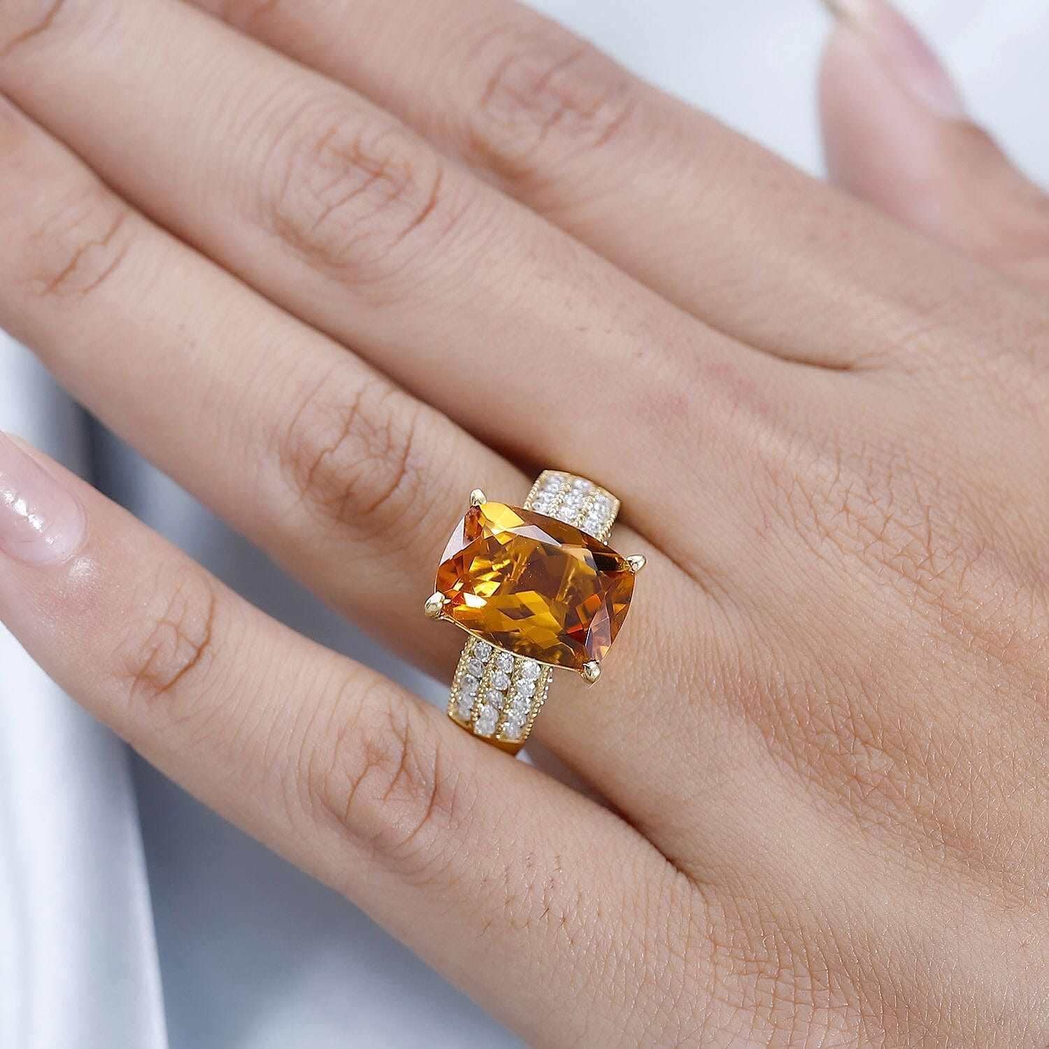 AAA Santa Ana Madeira Citrine and Moissanite Ring in Vermeil Yellow Gold over Sterling Silver (Size 10.0) 5.00 ctw