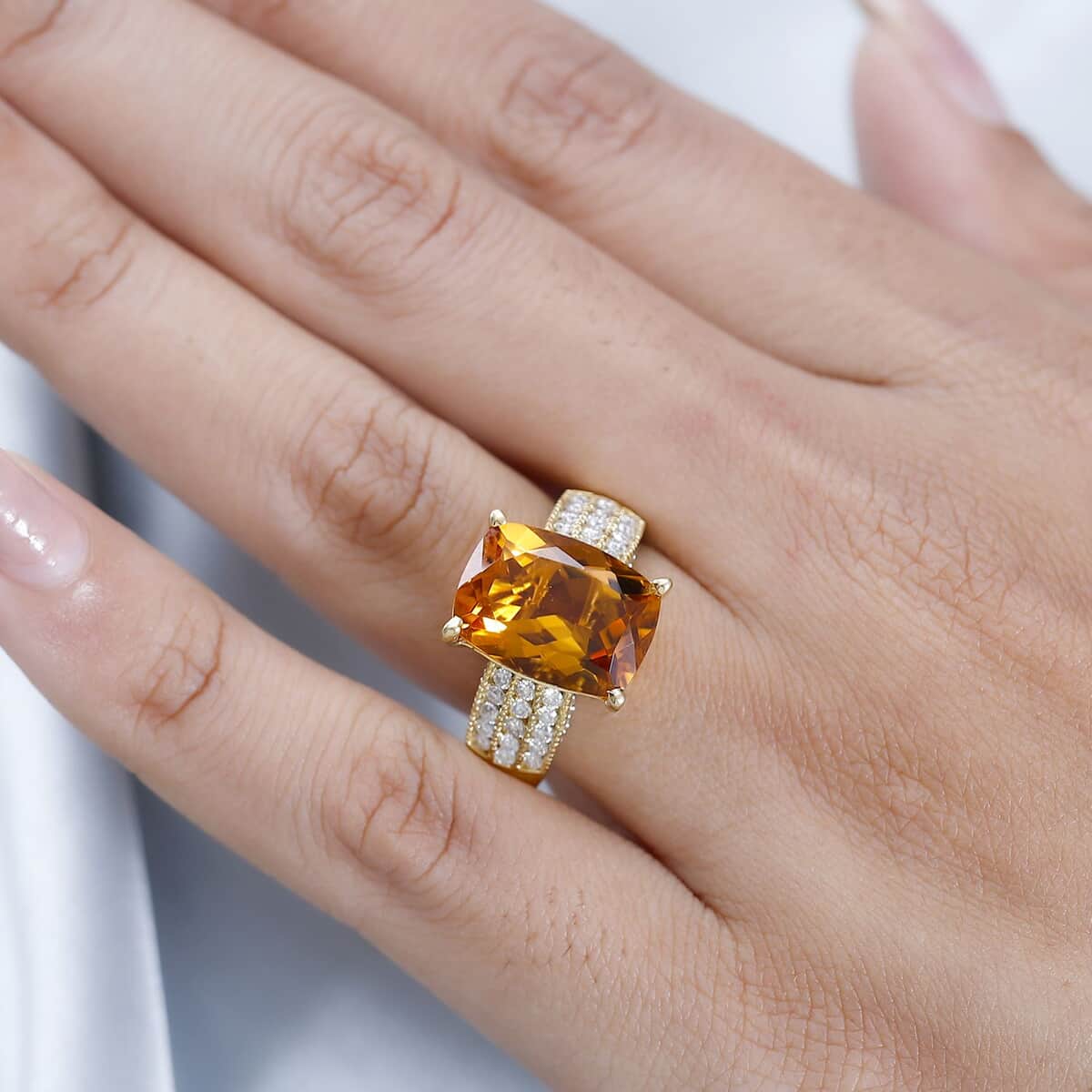 TLV AAA Santa Ana Madeira Citrine, Moissanite Ring in Vermeil YG over Sterling Silver (Size 7.0) 5.00 ctw image number 2