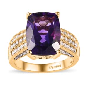 AAA Zambian Amethyst and Moissanite Ring in Vermeil Yellow Gold Over Sterling Silver (Size 8.0) 7.50 ctw