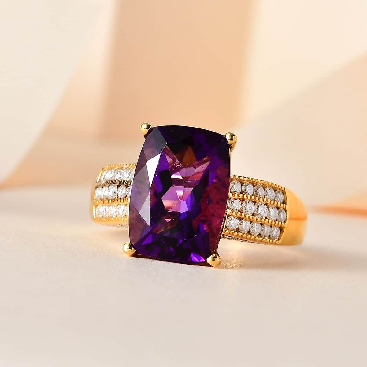 AAA Zambian Amethyst and Moissanite Ring in Vermeil Yellow Gold Over Sterling Silver (Size 8.0) 7.50 ctw image number 1