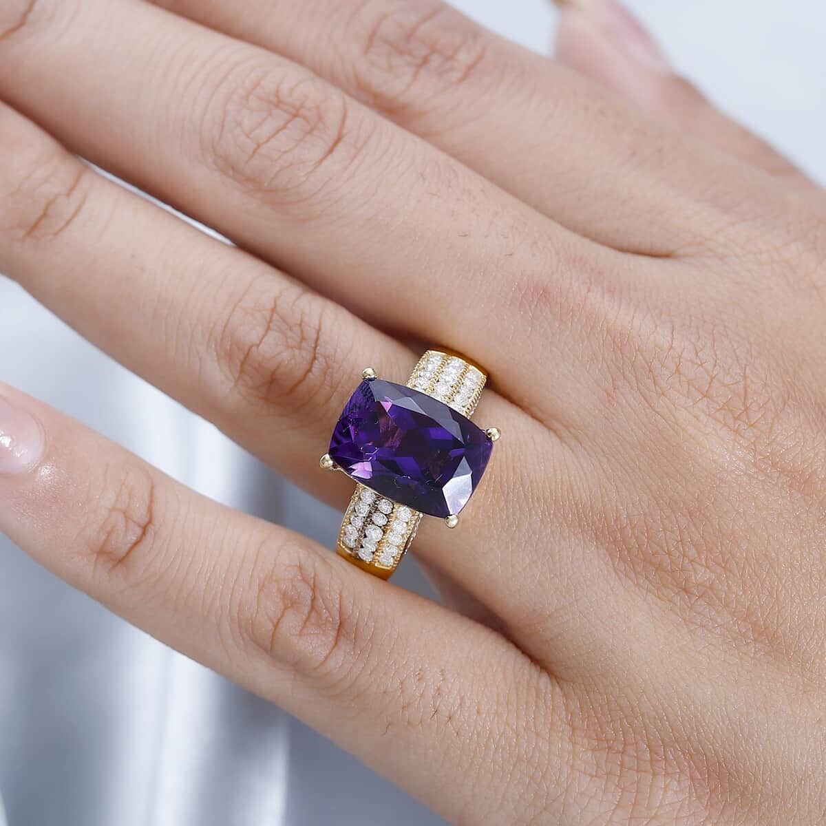 AAA Zambian Amethyst and Moissanite Ring in Vermeil Yellow Gold Over Sterling Silver (Size 8.0) 7.50 ctw image number 2