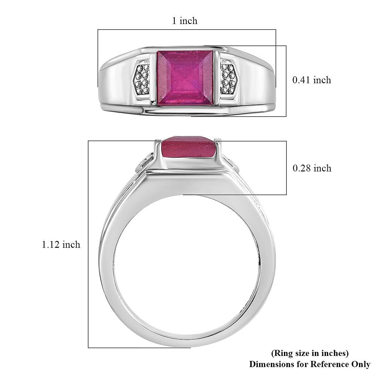 Niassa Ruby (FF) 2.75 ctw Men's Ring in Stainless Steel (Size 10.0)
